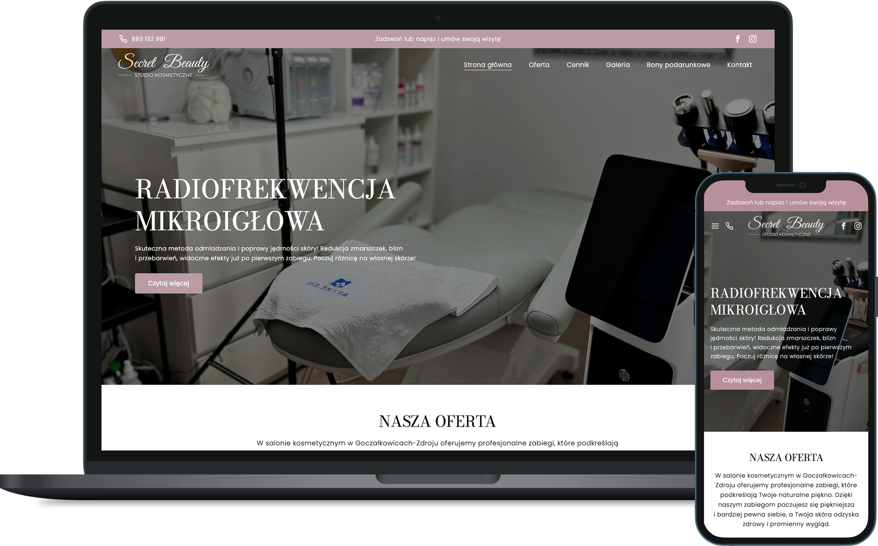 Secret Beauty - portfolio desktop i mobile